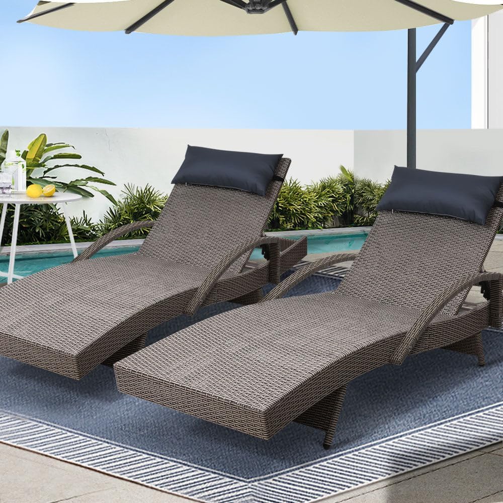 Rattan Lounge Set - with 4 Adjustable Position Thickened Cushion,PE
