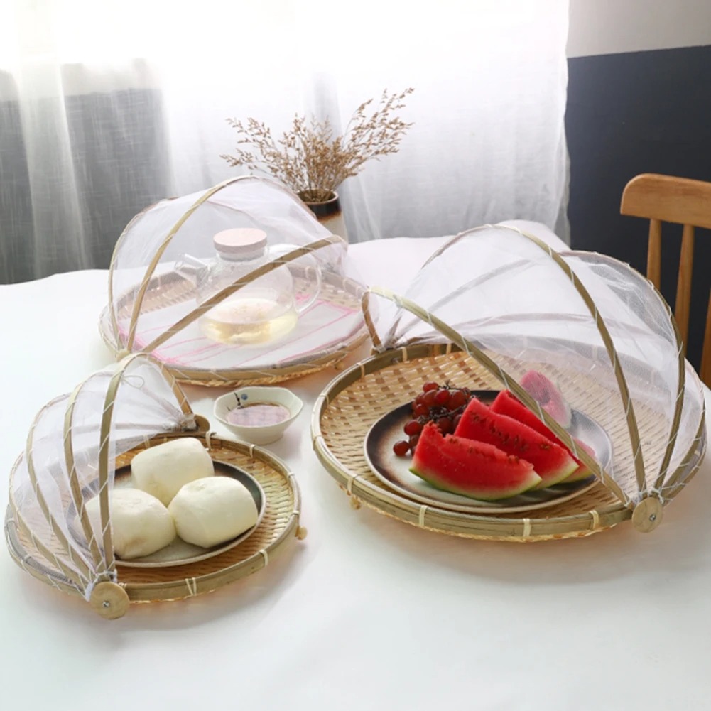 Outdoor Furniture Protector - Bamboo Woven Basket Anti-Mosquito Net Fruit