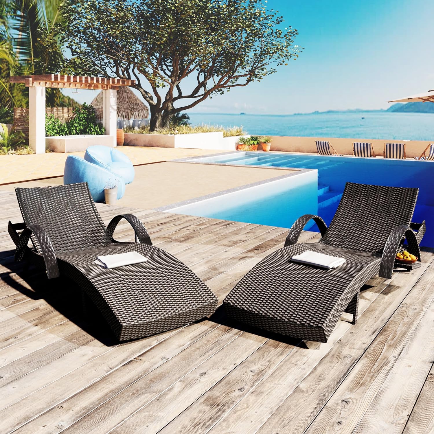 80'' Adjustable Reclining Chai - Rattan Lounge Set review and price