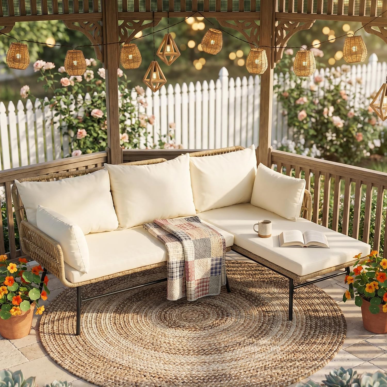 3 Pieces Boho Patio Furniture  - Rattan Lounge Set review and price