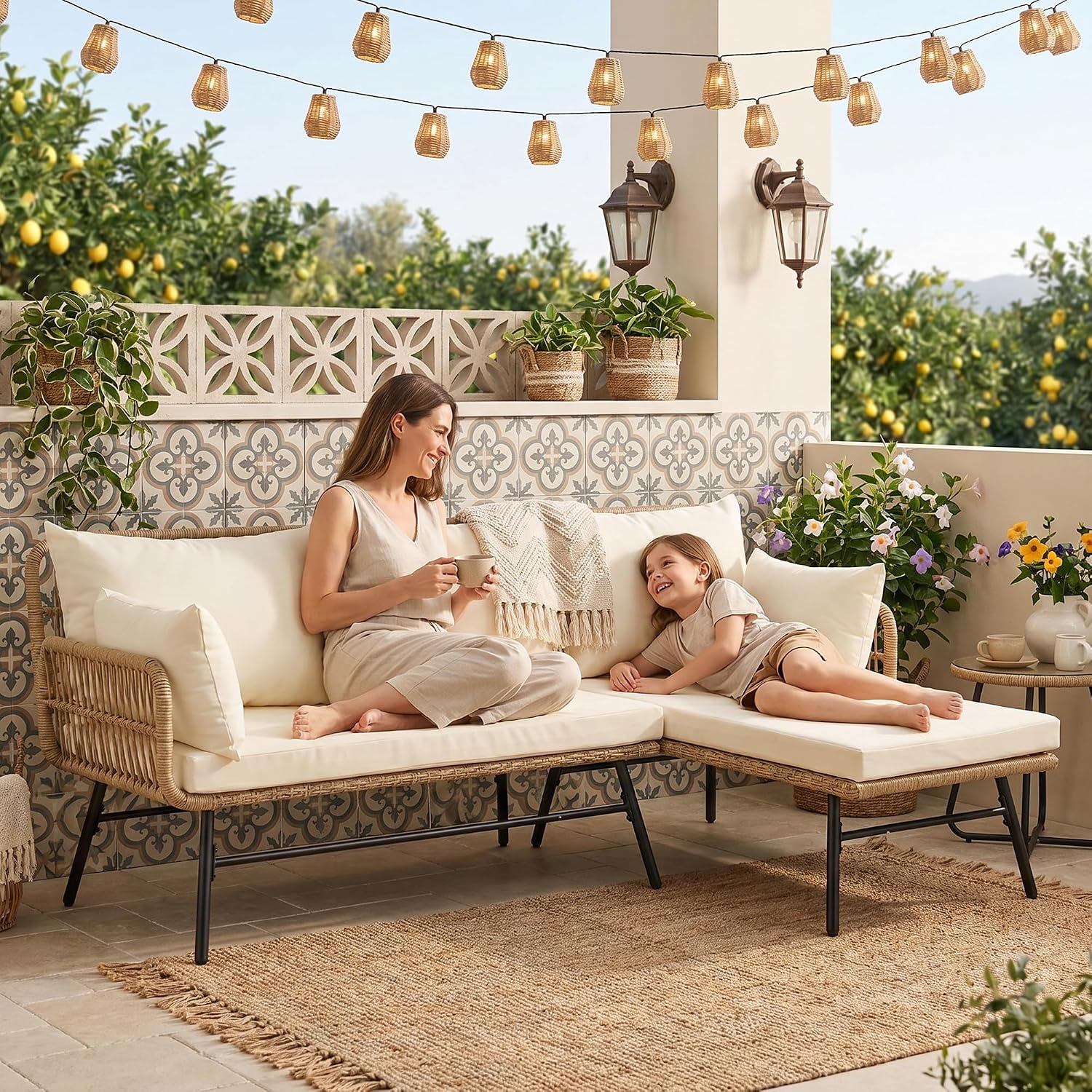 3 Pieces Boho Patio Furniture  - Rattan Lounge Set review and price