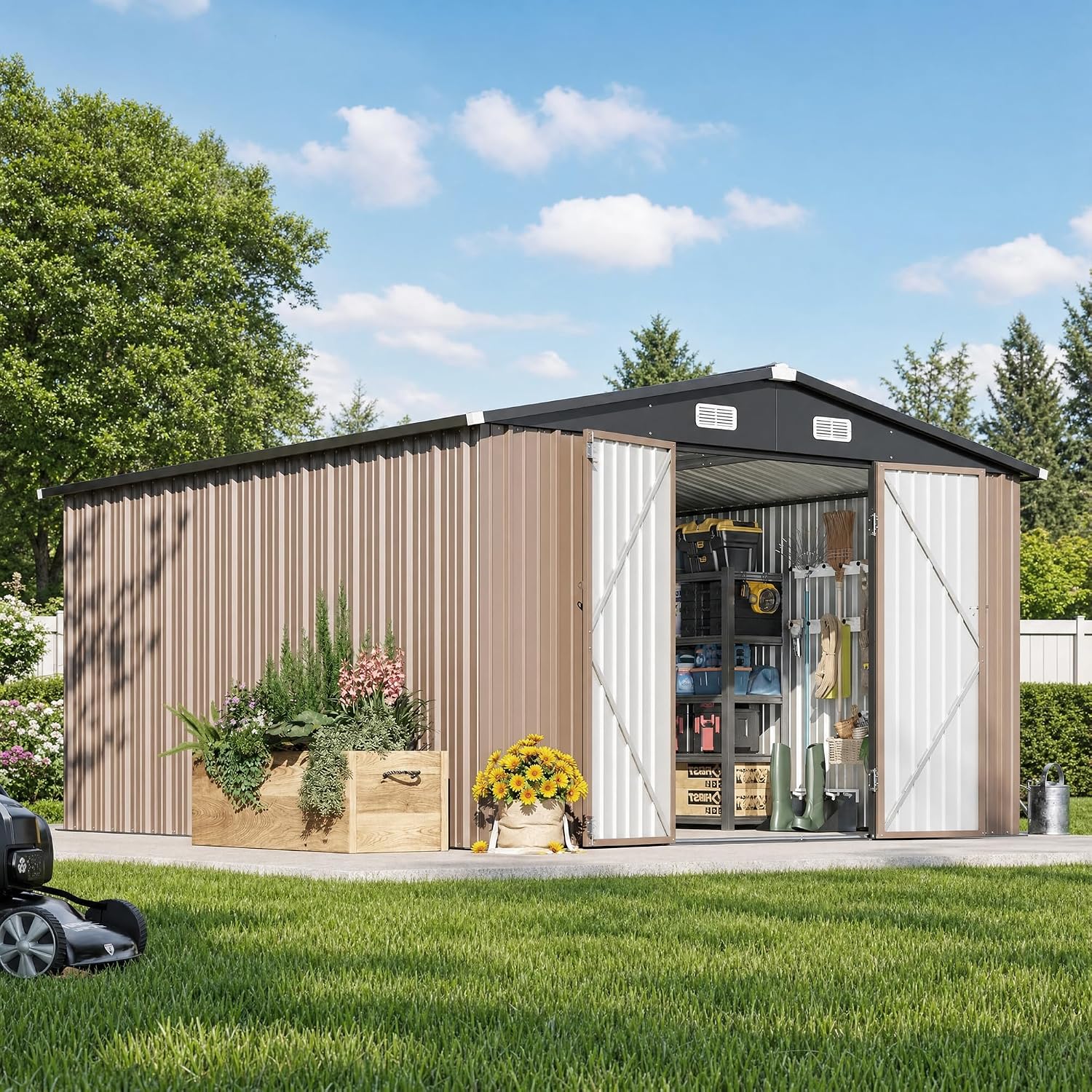 12 x 10FT Outdoor Storage Shed - Outdoor Furniture Metal review and price