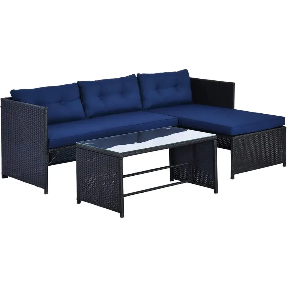 Blue L-Shaped Rattan Outdoor S - Rattan Lounge Set review and price