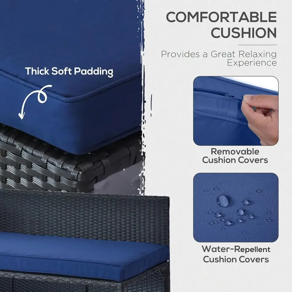 Blue L-Shaped Rattan Outdoor S - Rattan Lounge Set review and price